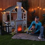 Casuta de joaca Cuptorul cu Lemne Kidkraft Cozy Hearth - Casa cu LEDuri pentru copii cu pridvor si bancute cu bucatarie si accesorii Cabin PlayHouse